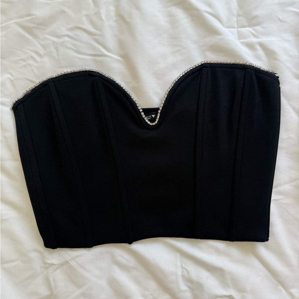 Zara Black Strapless Top with Gold Trim